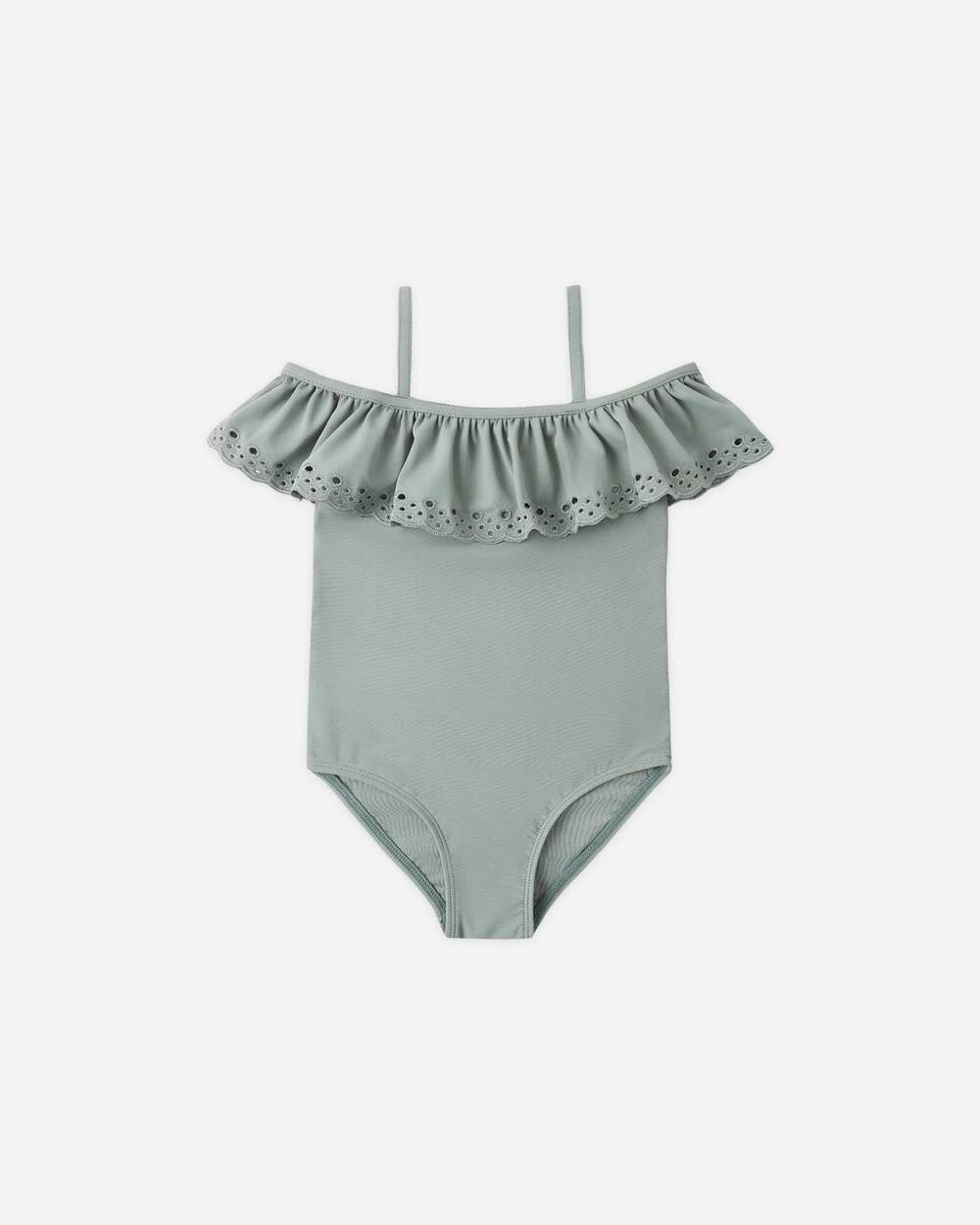 NEW RYLEE + CRU kids' off-the-shoulder one-piece in sea green